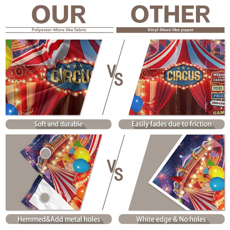 ZTHMOE Fabric 7x5ft Red Circus Carnival Photography Backdrop Halloween Curtain