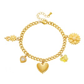 CNYTPE 14K Gold Plated Heart Charm Bracelet for Women, Stainless Steel Chain with Gold Heart Pendant, Gift for Sisters, Best Friends, Family – Birthday & Valentine’s Day (StyleA)