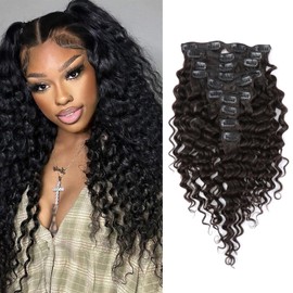 Bella Hair Clip-In Real Human Hair Extensions - 20 inch 160g 10pcs Deep Wave Remy Hair Wefts with 21 Clips | Long-Lasting Healthy Hair | Instant Length & Volume for All Hair Types