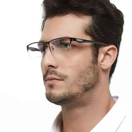 Progressive Multifocal Reading Glasses Men Women Half Frame Business Photochromic Glasses Anti-blue Light Eyeglasses - Frame Color: With Glasses Case, Eye Prescription: +250