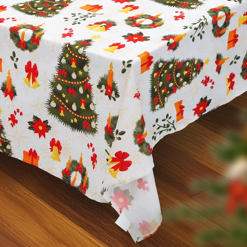 Christmas Tablecloth 60x84 Inch - Festive Xmas Tree & Red