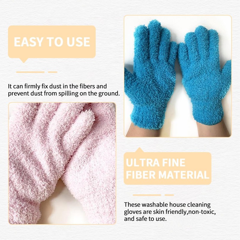 2 Pairs Microfibre Dusting Gloves,Pink,Ladies Thermal,Fluffy,Microfiber,for Furniture And Hard-to-Reach Corner