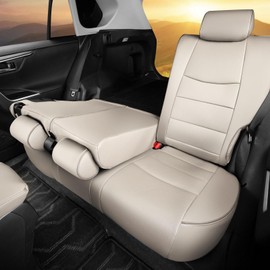 HKZ Fit RAV4 Hybrid Car Seat Covers Set for 2019 2020 2021 2022 2023 2024 2025 Toyota RAV4 Hybrid(Not for 2019-2025 Hybrid/Prime SE,XSE) - 5 Seats Full Set Leather(Beige)