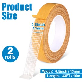 BEIQIYA 2 Rolls Double Sided Fabric Tape, Heavy Duty High Adhesive Carpet Tape, Removable No Sewing Hemming Tapes for Pants Dress Curtains (1/2in x 33FT)