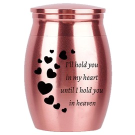 CREATCABIN Mini Urn Small Keepsake Cremation Urns Ashes Holder Miniature Burial Funeral Container Jar Stainless Steel for Human Ashes Pet Dog Cat 1.57 x 1.18 Inch-I'll Hold You In My Heart(Pink)