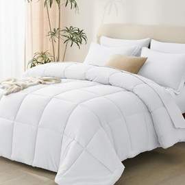 CozyLux King Comforter Set - 7 Pieces Bed in a Bag King White, Bed Set Complete Bedding Sets Bed Set for All Season with Comforter, Flat Sheets, Fitted Sheet, Pillowcases & Shams