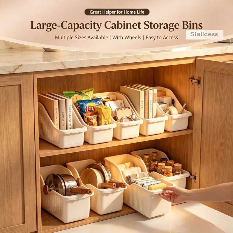 Extra Large Cream Rolling Under Sink Storage Bin with Wheels