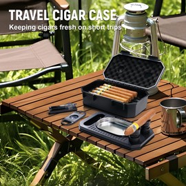 Bald Eagle Travel Cigar Case, Humidor Box with Ash Tray, Portable Case with Humidifier Hygrometer, Highly Airtight, Hold 10 Cigars