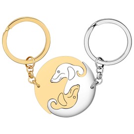 BAMAY Valentines Stainless Steel Cute Dachshund Keyring Couple Dog Car Key Ring Puppy Jewellery Gifts for Women Girls Gold-Plated + Silver Plated 39 mm x 39 mm
