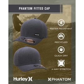 Hurley Mens Trucker Hat - Curved Brim H2O Dri Summer Fitted Baseball Cap for Men with Mesh Back, Size Small-Medium, Dark Smoke Grey