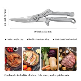 Poultry Shears All Purpose, Heavy Duty Kitchen Shears With Aluminum Alloy Handle, Sharp Scissors for Meat Vegetables, Food Grade, Dishwasher Safe