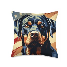 Patriotic Dog Lover American Flag Rottweiler Throw Pillow