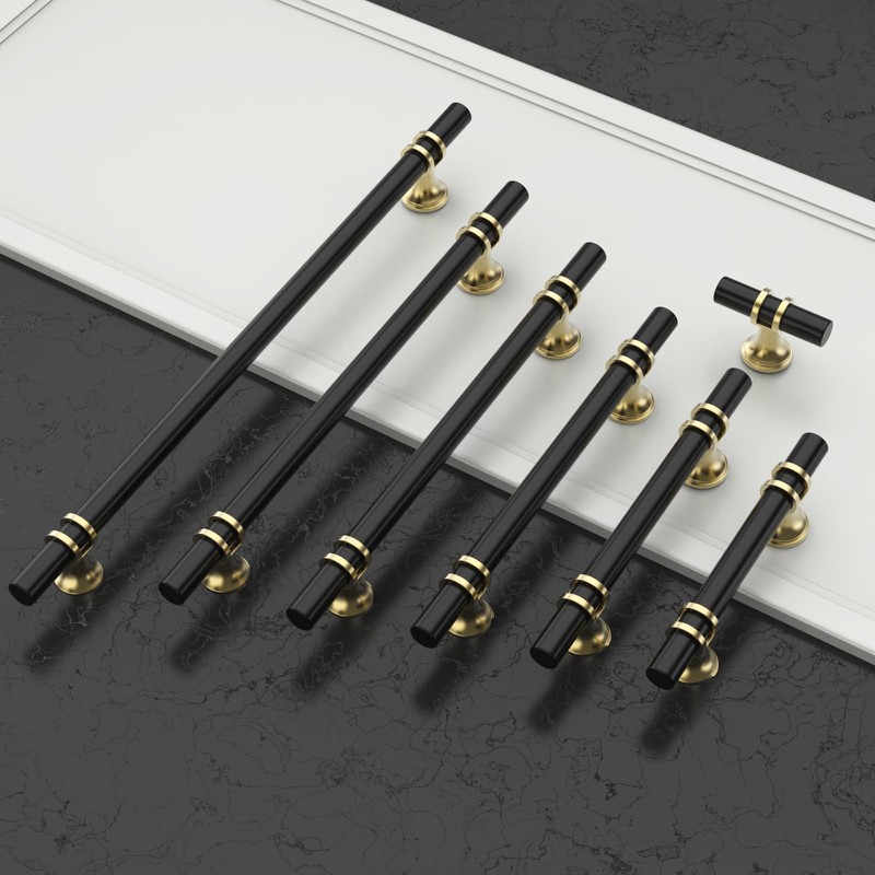 Amerdeco 10 Pack Matte Black and Gold Cabinet Knobs 2