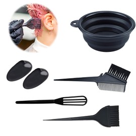 TVETE Hair Dye Set, Hair Dye Set, 5 Piece Set, Professional Hair Dye Brush Set, Hair Color Comb, Hair Color Brush, 2 Hair Dyeing Hair Clips, Ear Cover, Dye Bowl Included, DIY Hair Dye, Home Use, For