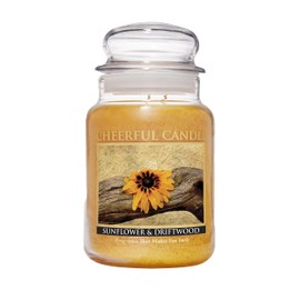 A Cheerful Giver - Sunflower & Driftwood - 24oz Large Scented Candle Jar with Lid - Cheerful Candle - 135 Hours, Candles Gifts for Women, Yellow