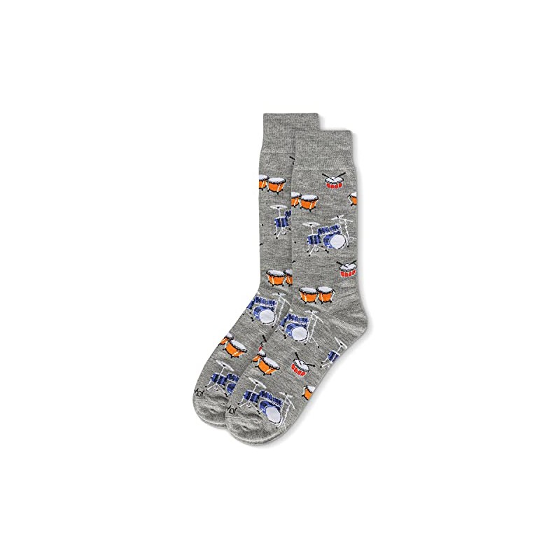 MeMoi Men's Embroidered Drums Rayon Crew Socks Med Gray Heather
