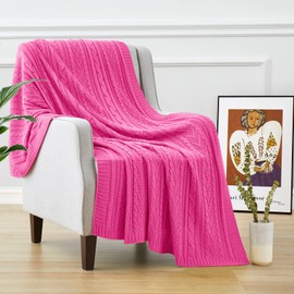 Aormenzy Hot Pink Cable Knit Throw Blankets for Couch Bed Sofa, Acrylic Knitted Blanket, Soft Cozy Throw Blanket, 50" x 60"
