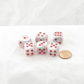 Pop-Art Festive Dice with Red Pips 16mm (5/8in) D6 Set of 6 Wondertrail