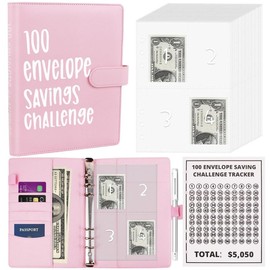 YiimDaifun 100 Envelopes Money Saving Challenge - A5 Money Saver Budget Binder Book with Cash Envelopes and Numbers, 100-Days of Easy and Funny Ways to Save $5,050 Cash Envelope Challenge Binder, Pink - Color: Light green
