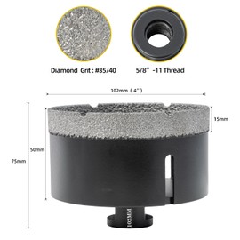 Dry/Wet Diamond Core Drill Bits 4In (102MM) Hole Saw for Tile Hole Saws for Porcelain, Ceramic,Granite, with 5/8-11 Thread Tile Hole Saw Kit Drilling,Concrete Diamond Hole Saw