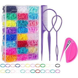 THJOPOKEEL Conjunto de 2000 bandas elásticas para el cabello duraderas y coloridas en 24 colores para niñas pequeñas, con 4 herramientas de peinado y caja organizadora, accesorios para el cabello.