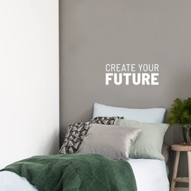 Vinyl Wall Art Decal - Create Your Future - 9.8" x 25" - Trendy Inspirational Positive Lifestyle Quote Sticker for Home Bedroom Closet Living Room Office Gym Fitness Decor (White)