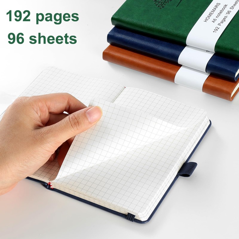 HOMEMARS Small Notebook, Pocket Notebook, 3 Pack, Notebook A6, Squared,3.7"