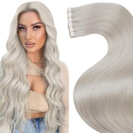 LaaVoo Tape in Hair Extensions Human Hair Platinum Blonde 24Inch Tape in Human Hair Extensions for Women Long Skin Weft Tape in Extensions Blonde Silky Straight 50g 20pcs