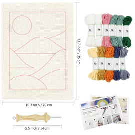 HAND U JOURNEY Punch Needle Kit - Landscape Rug Yarn Hooking Beginner Kit, 14''x10'' with Oxford Open-Side Design Tool for Kids and Adults Craft Gift - Impression Sunrise