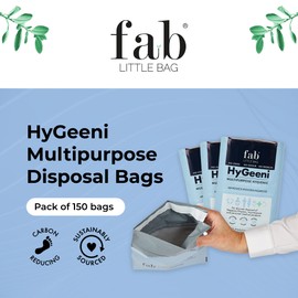 Fab Little Bag HyGeeni Nappy Disposal Bags, 150 Pack - Multipurpose Sanitary Bags for Nappies, Adult Nappies, Incontinence, Medical Waste, Ostomy Bag - No Mess, No Odour - Eco-Friendly