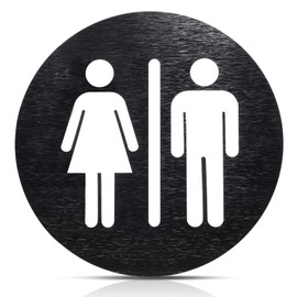 Men and Women Bathroom Sign 7.87 x 7.87 Inch Metal Unisex Restroom Door Signs Decor for Office Businesses Restaurant Home Bathroom Wall Decor Adhesive Backed (Black)