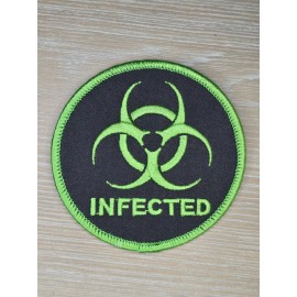 INFECTED NAME TAG BIOHAZARD SYMBOL TACTICAL BLACK OPS GREEN IRON ON MORALE PATCH