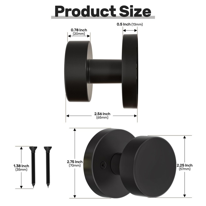 naubea 2 Pack Matte Black Dummy Door Knob Interior, Black