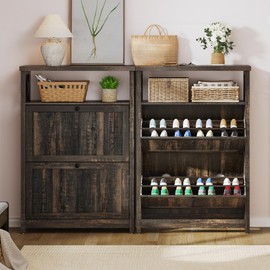 YITAHOME Shoe Cabinet with 2 Flip Drawers, Entryway Shoe Storage Cabinet with Open Shelves, Free Standing Hidden Shoe Rack Storage Organizer for Entryway/Hallway/Closet, Dark Rustic Oak