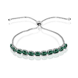 GemStar USA Sterling Silver Green 6x4mm Oval-Cut Pull-String Adjustable Bolo Bracelet Made with European Crystals