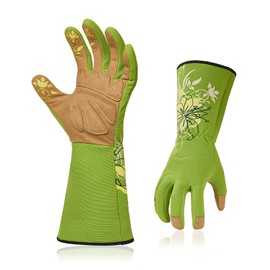 Vgo... Glove Guante jardín Guante de jardín Guante de jardinería para Mujer, Guantes de jardín para escamondar de Cuero sintéticas con Mangas largas para Mujer (1Par, Color Verde, 9/L, SL7445)
