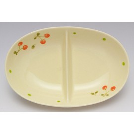 Kilamoto SOUSEN Medium Plate, White, 7.1 inches (18 cm), Setoyaki, 2 Divided Plate, Fruit (Cherry Pattern)