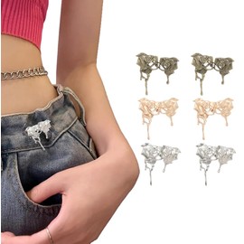 Pant Waist Tightener, 6 Sets Adjustable Rose Button for Jeans, Instant Removable Jean Buttons for Loose Jeans, No Sewing Required Pant Clips for Waist Tightener, Button Pins for Pants
