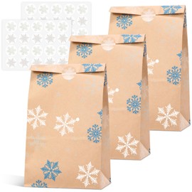 Cholemy 60 Pcs Winter Christmas Snowflake Gift Bags with 60 Snowflake Sealing Stickers Winter Goodie Bags Snowflake Bags Winter Gift Bags Cookie Snack Bags for Christmas Winter Holiday Party Favors