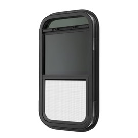 Lidhujnk 12" x 22" Vertical Slider RV Window, RV Vertical Slide Window Trailer Glass Window w/ Trim Rings & Screws Set, H Tinted Sliding RV Window for Teardrop Cargo Trailer Camper