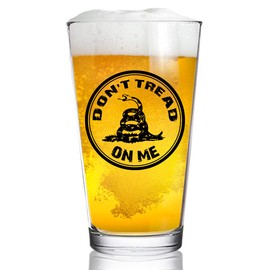 Don’t Tread On Me-Beer Pint Glass 16oz- Great Gift for Dad, Mom, GOP, Conservative, Friend, Political Collector, Gadsden fan- USA Made