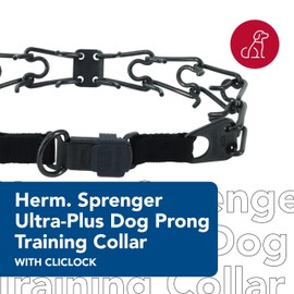 Herm Sprenger - Stainless Steel Ultra-Plus Prong Dog Training Collar with ClicLock - Black - 2.25 mm x 14" Neck Size; 16" Chain Length