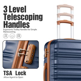 LONG VACATION Luggage Sets 20 IN Carry on Suitcase ABS Handshell Luggage 3 Piece Set with TSA Lock Spinner Wheels (20 INCH (BP/TB), NAVY)