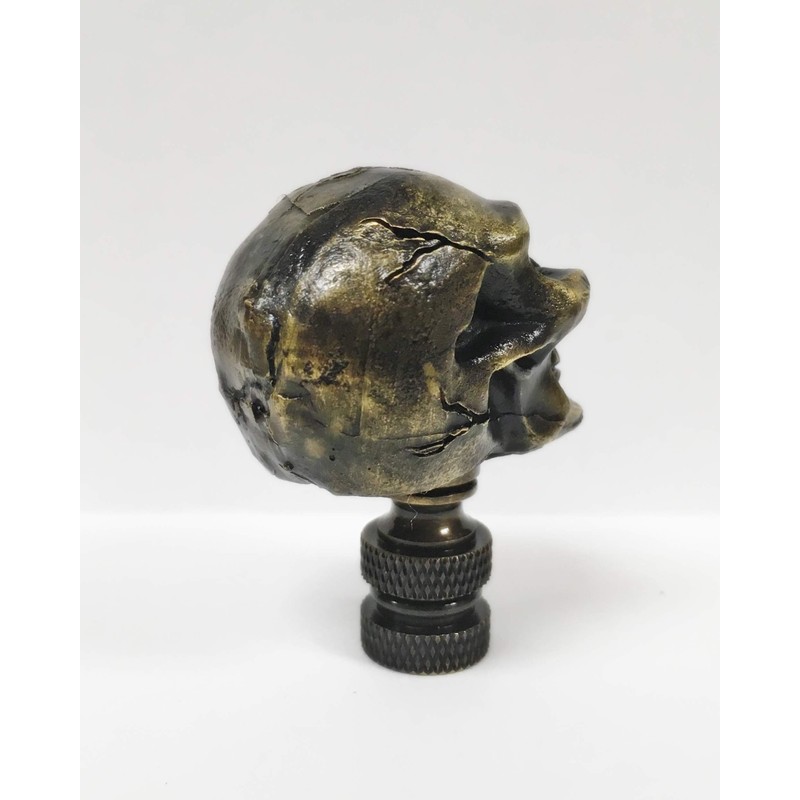 Lamp Finial-Skull-Aged Brass Finish, Highly Detailed Metal Casting