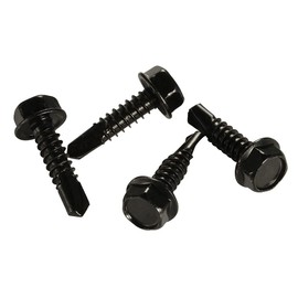 #14 x 1-1/4" Hex Washer Head Self Drilling Screws, Self Tapping Sheet Metal Screws, 410 Stainless Steel, Black Finish, 50 PCS