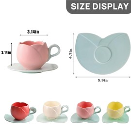 SAHENITEANA Taza De Tulipán En Forma De Flor - Cerámica Rosa/Amarilla/Beige/Roja Con Cuchara (Rojo)