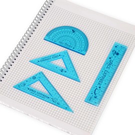 Legami - Geometry Set with Ruler 15 cm, 60° Set Square 10 cm, Protractor 180° for School, Includes Bag, Flexible Material, Space Theme