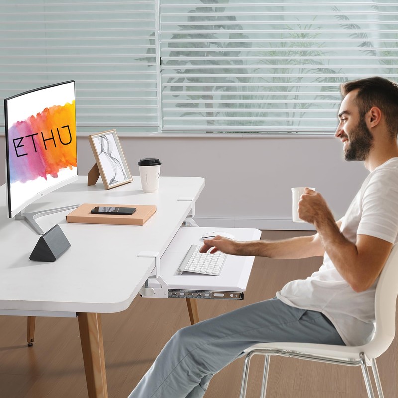 ETHU Keyboard Tray Under Desk, Pull Out Keyboard & Mouse