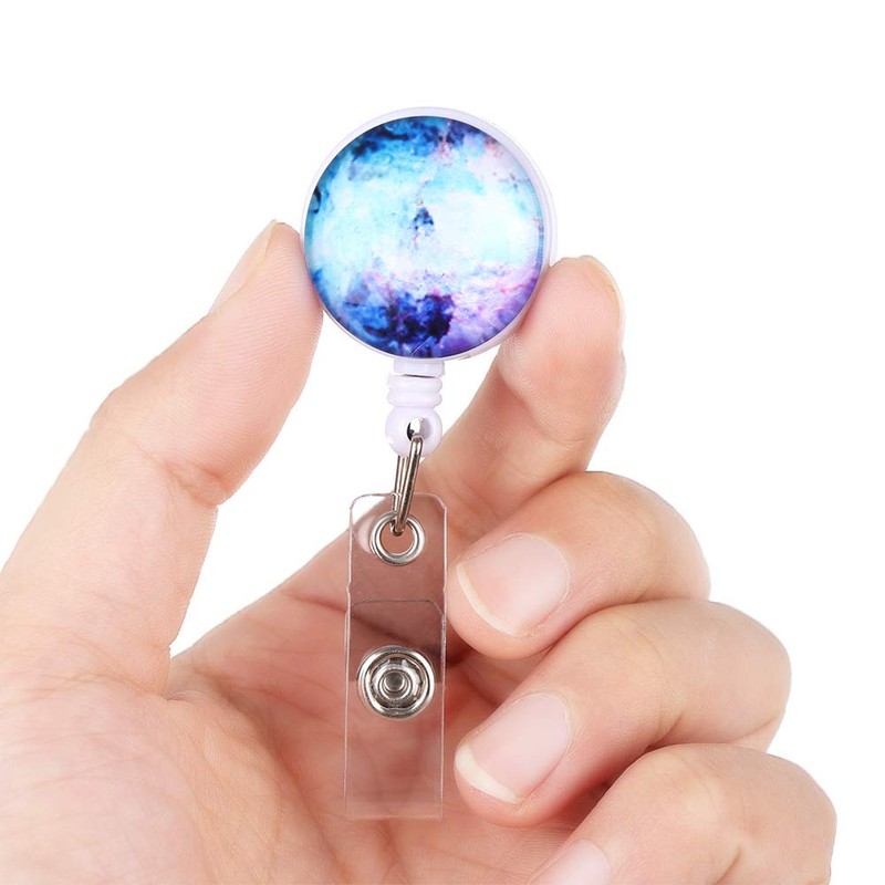 Marble Pattern Badge Reel Retractable ID Card Badge Holder with