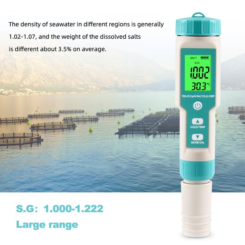 pH Meter for Water 7 in 1 PH/TDS/EC/Salt/S.G/ORP/Temp Meter,pH Tester